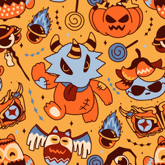 Seamless pattern happy halloween day elements. Vector illustration.