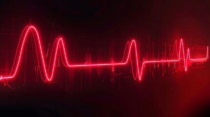 Glowing red neon heartbeat pulse rate line. Health and Medical Concept. EKG Pulse Wave, cardiogram, and rhythm design