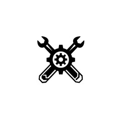 Obraz premium logo, minimalistic style logo of wrench and gear icon for website, white background, vector graphics, flat design, monochrome color scheme, clean lines, professional look, high resolution.