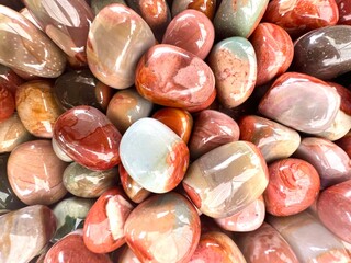 Macro photograph of a beautiful mineral stones polychrome jasper (desert jasper) 