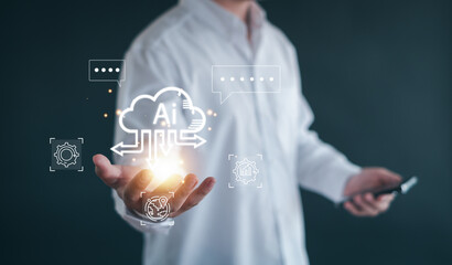 Ai technology.  AI Learning and Artificial Intelligence Concept,Using command prompt for generates something, Futuristic technology transformation.