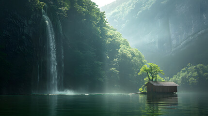 Wallpaper sun sky hills boat house mini duck water waterfall waterfall ping flower green tree fish