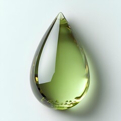 green viscous droplet isolated on white background with shadow. green drop top view
