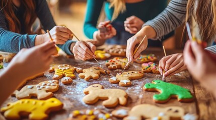 Animal Cookie Decorating Party: A group of friends decorating animal-shaped cookies together