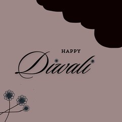Diwali celebration with family, hand drawn vintage style greeting card.