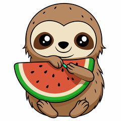 A sloth eating a slice of watermelon