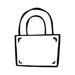 Hand-Drawn Doodle Lock. Hand drawn Padlock sketch style. Locked Padlock Drawing, security concept art.