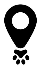 Pet friendly logo with gps icon, map pin.