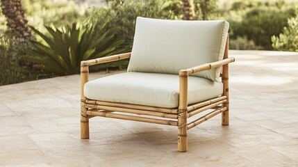 Bamboo lounge chair with plush cushions on a patio bamboo furniture contemporary outdoor design