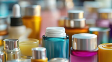 Assorted skincare products like creams lotions gels oils and serums