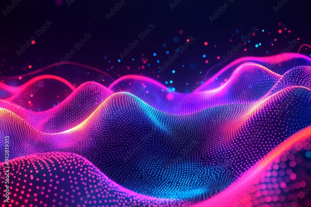 Poster a digital line dot background with colorful bokeh. abstract technology background