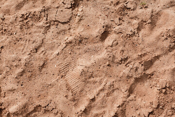 Background of beige, brown beach sand with natural pattern background. top view, flat lay