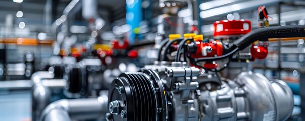 Fototapeta premium Compressor unit providing air for HVAC system testing, commercial building Efficient and powerful, vital and versatile, facility management