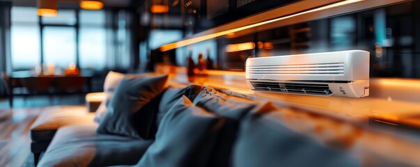 Obraz premium Heat pump providing climate control in a residential home, cozy setting Efficient and reliable, versatile and comforting, home HVAC system