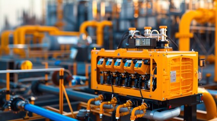 Fototapeta premium Industrial diesel generator powering a construction site, rugged outdoor setting Reliable and robust, efficient and essential, heavyduty power supply