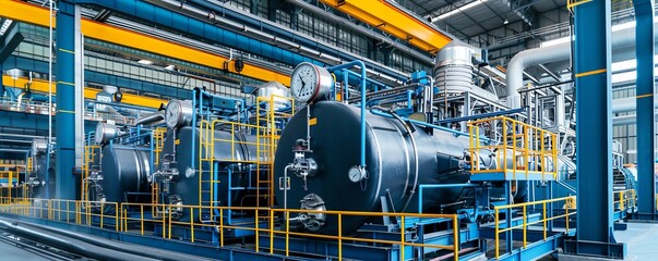 Industrial steam boiler powering a manufacturing plant, factory setting Powerful and efficient, robust and essential, industrial energy supply