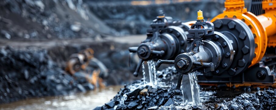 Industrial water pump moving water in a mining operation, rugged environment Powerful and durable, efficient and essential, heavyduty equipment