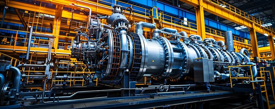 Large industrial generator powering a manufacturing plant, factory environment Powerful and durable, efficient and essential, industrial machinery