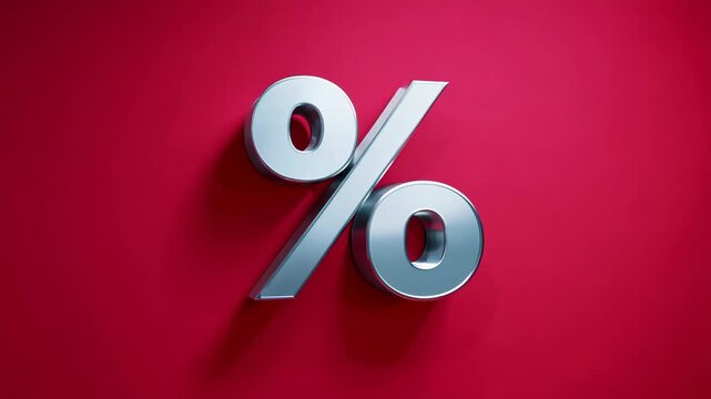 Percentage sign on red background, discount or interest rate concept