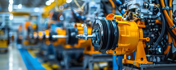 Fototapeta premium Portable air compressor cleaning industrial machinery, maintenance environment Versatile and strong, reliable and effective, essential equipment