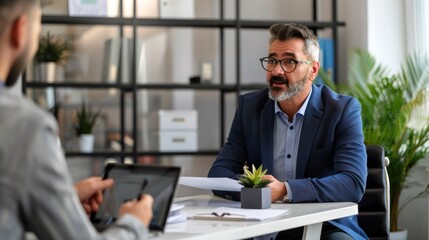 Bank representative explaining banking services to a client.