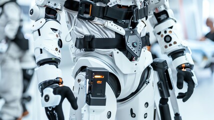Fototapeta premium Robotic exoskeleton assisting a patient in rehabilitation, healthcare facility Advanced and supportive, innovative and lifesaving, medical technology