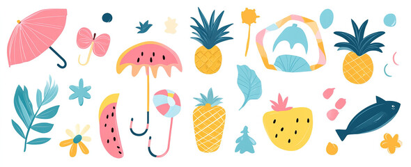 Coastal Charm: Hand-Drawn Vector Collection of Summer Symbols and Elements, Stylish for Posters and Apparel
