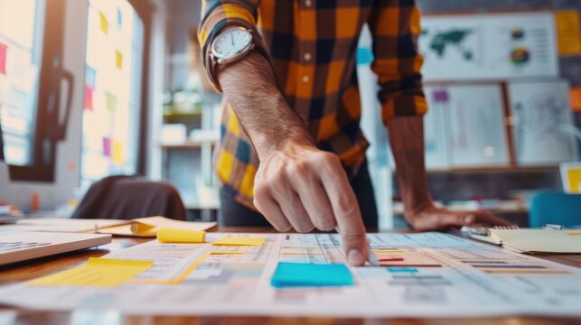Employee planning their workday with a time management chart.