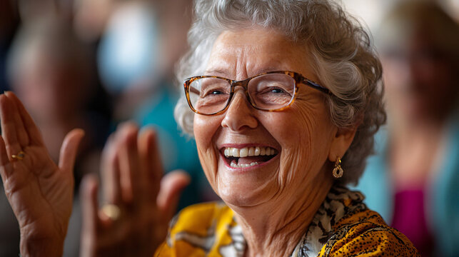 Photography of a close-up of a retiree’s joyful expression as they receive a standing ovation from colleagues, capturing the appreciation and respect during the Retirement Celebration 