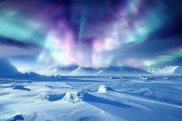 Naklejka premium Generative ai on theme of beautiful northern lights, bright aurora borealis winter in atmosphere