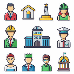 Create a set of 16 flat style organization icons isolated art vector illustration