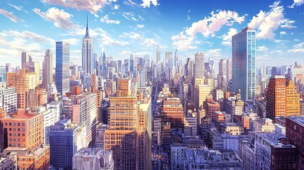 Obraz premium Aerial View of a City Skyline with Tall Buildings and Blue Sky