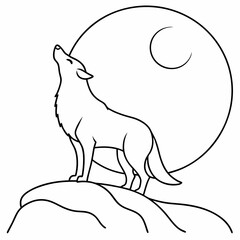 Full Moon A wolf howling art vector illustration