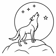Full Moon A wolf howling art vector illustration