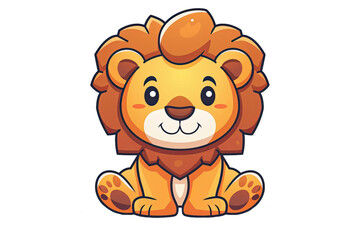 Cute cartoon lion sitting with a sweet smile, vector illustration, ideal for children's books, educational materials, and playful designs.