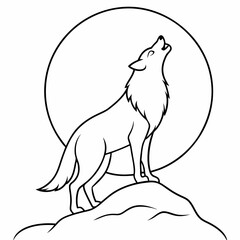 Full Moon A wolf howling art vector illustration