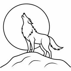 Full Moon A wolf howling art vector illustration