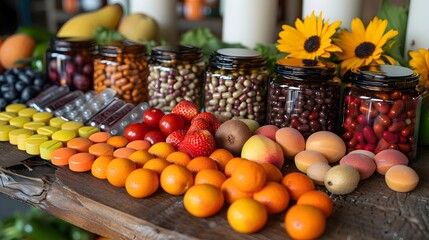 Vibrant Display of Natural Health Supplements from Fruit and Vegetable Extracts