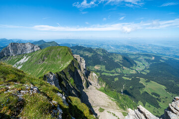 Naklejka premium Summer view of Swiss Alps mountains from Mt. Pilatus in Lucerne, Switzerland - Tomlishorn peak hike