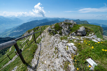 Rocky hike in the Swiss Alps mountains from Mt. Pilatus in Lucerne, Switzerland - Tomlishorn peak hike