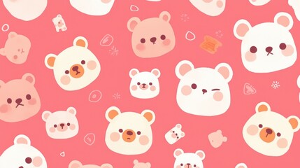 Cute pink teddy bear pattern and white texture, seamless design, adorable cartoon character concept for kids in digital world