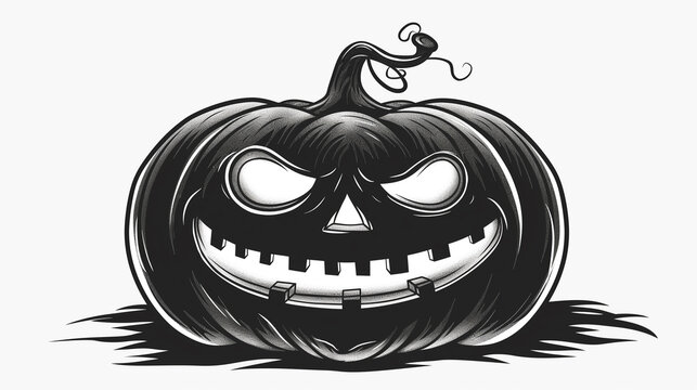 recommend clip art: A charming black and white drawing of a smiling pumpkin, ideal for Halloween art and seasonal decor.