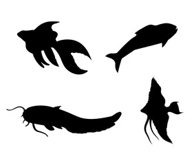 set of silhouettes of fishes, set of silhouettes of fish
