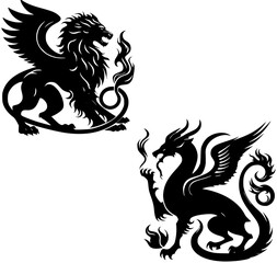 heraldic lion illustration, heraldic lion vector