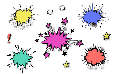 Speech bubbles with halftone shadows in cartoon, comic style.