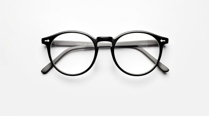Fototapeta premium Black Round Eyeglasses on White Background