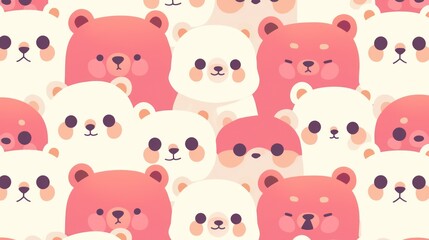 Obraz premium Cute pink teddy bear pattern and white texture, seamless design, adorable cartoon character concept for kids in digital world