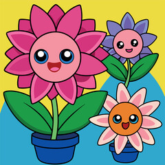 beautiful potted flowers are bright