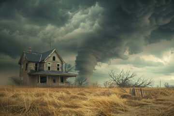 Generative ai on theme of scary ominous huge hurricane tornado, apocalyptic dramatic background