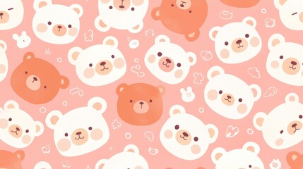 Fototapeta premium Cute pink teddy bear pattern and white texture, seamless design, adorable cartoon character concept for kids in digital world